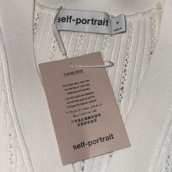 NWT SELF-Portrait WHITE KNIT PEPLUM MINI DRESS Medium - Picture 13 of 14